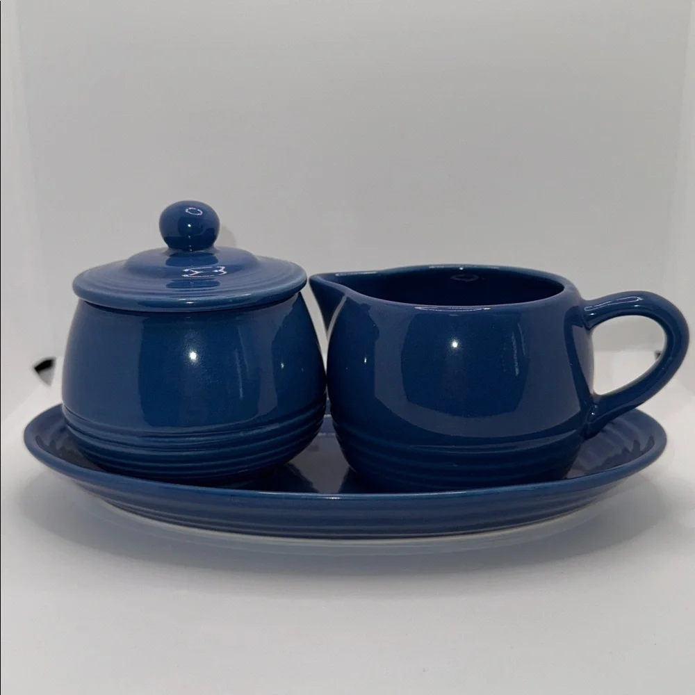 Cantinaware SET Creamer Sugar Bowl & Tray Blue Ceramic